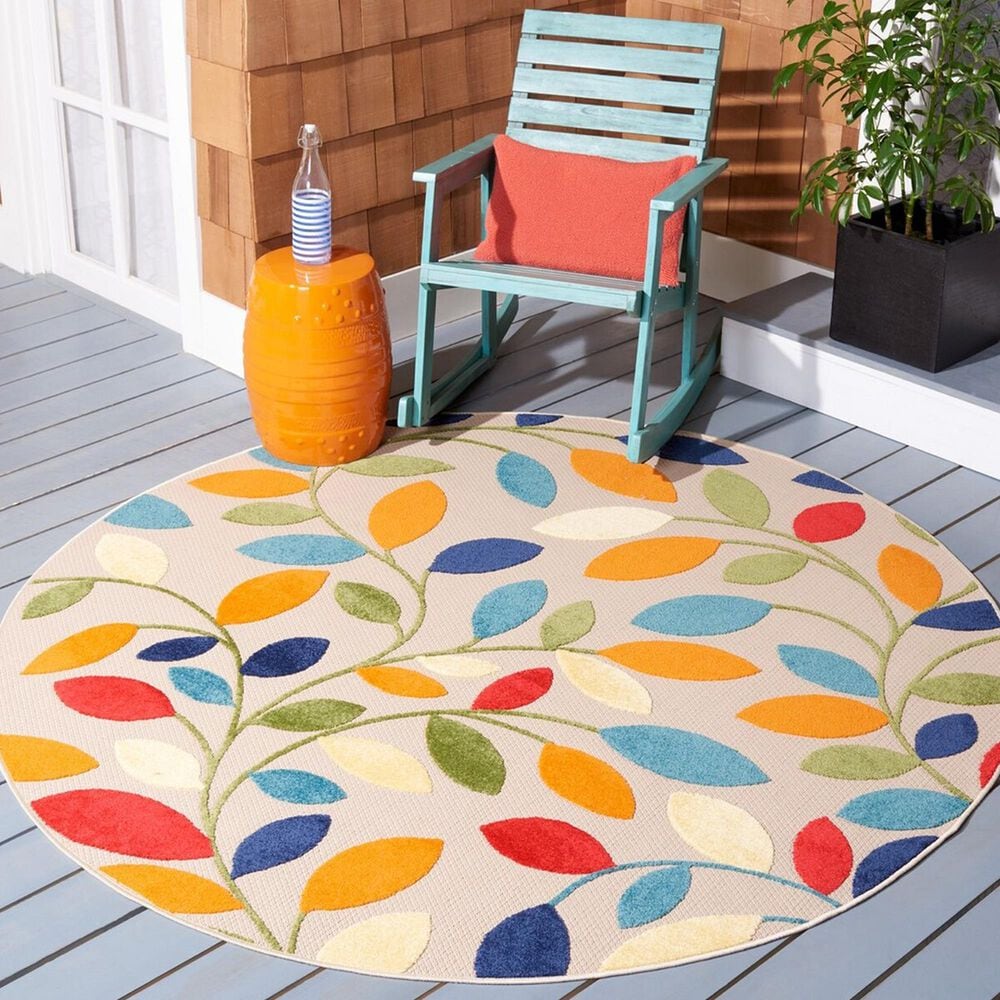 Safavieh Cabana CBN369A 6&#39;7&quot; Round Ivory and Green Indoor/Outdoor Area Performance Rug, , large