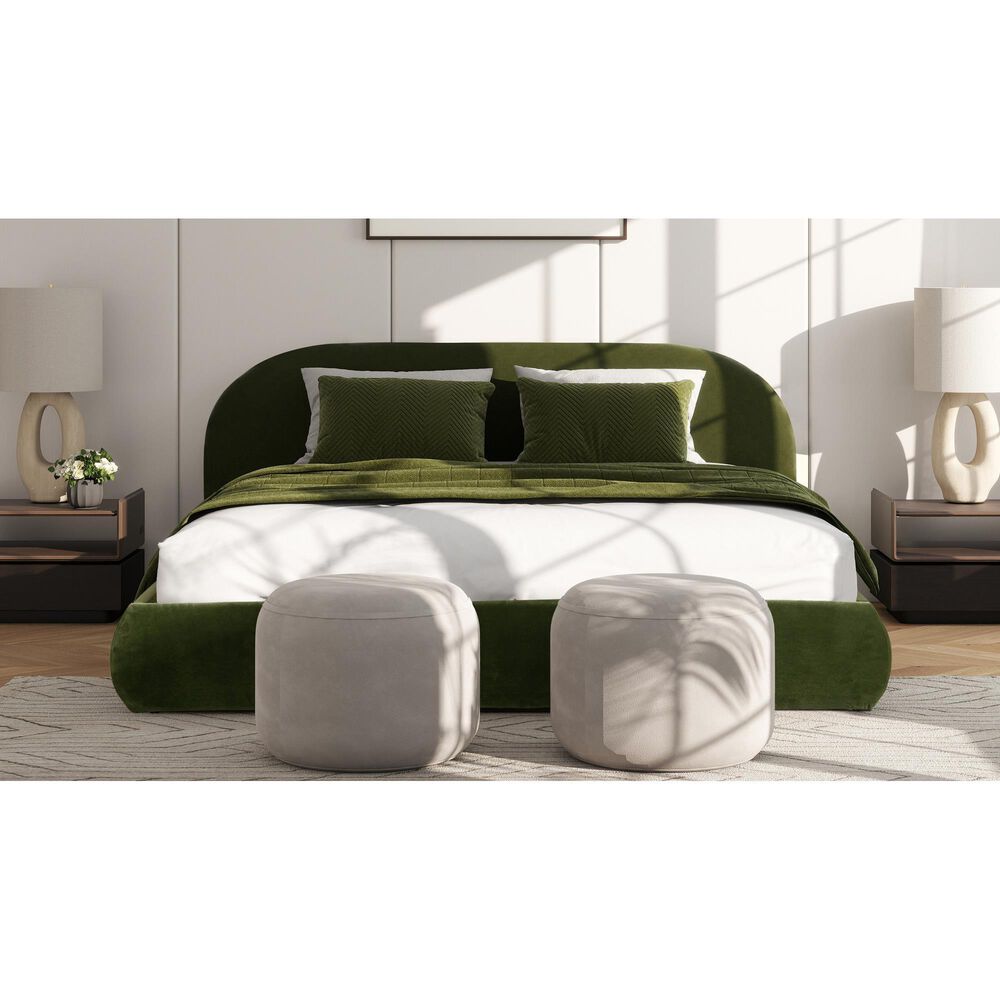 Jennifer Taylor Home Archie Puffy Grounded King Upholstered Platform Bed in Olive Green, , large