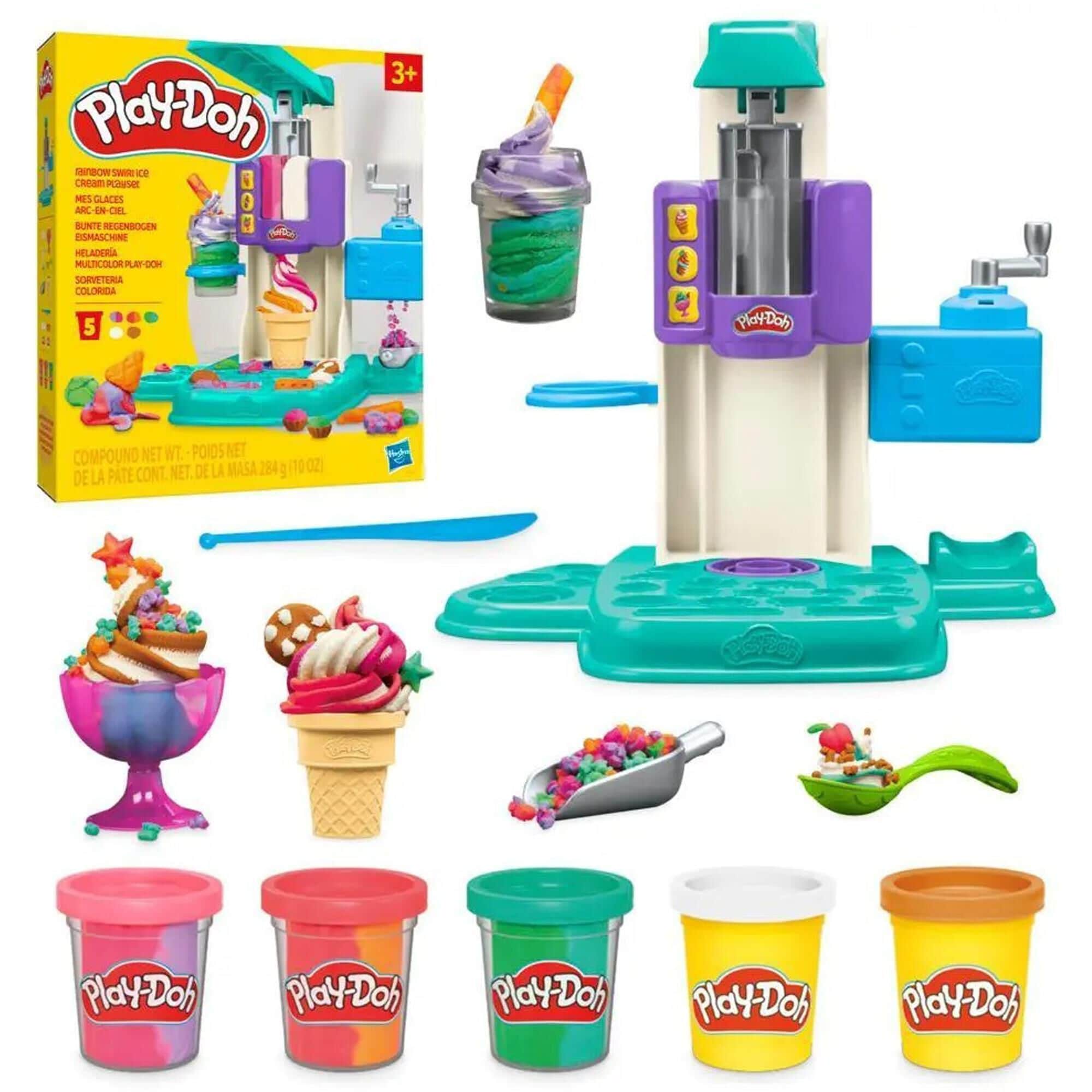 Hasbro PlayDoh 5 Can Modeling Compound with Rainbow Swirl Ice Cream Playset NFM