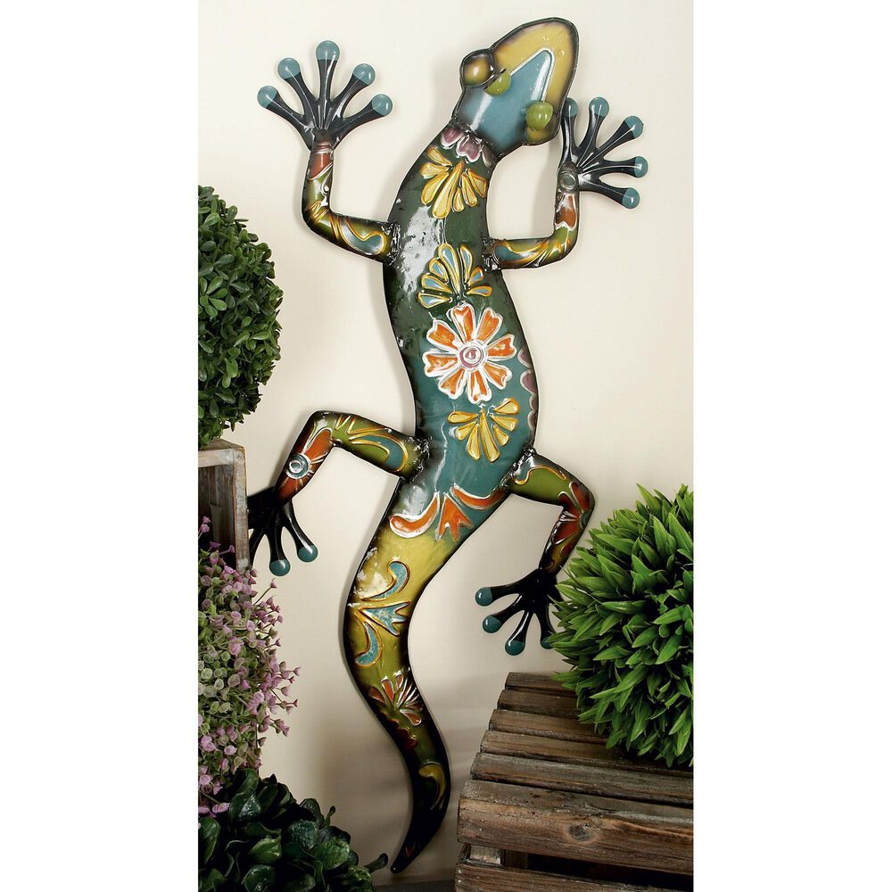 Maple and Jade 32&quot; x 15&quot; Lizard Outdoor Wall Decor in Yellow, Green and Blue, , large