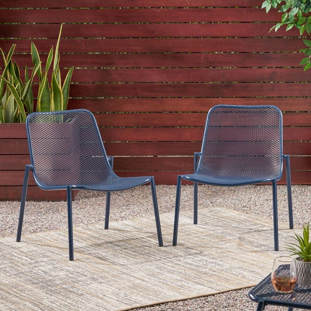 Hearth and Haven Kincaid Outdoor Stackable Mesh Chair in Navy (Set of 2), , large