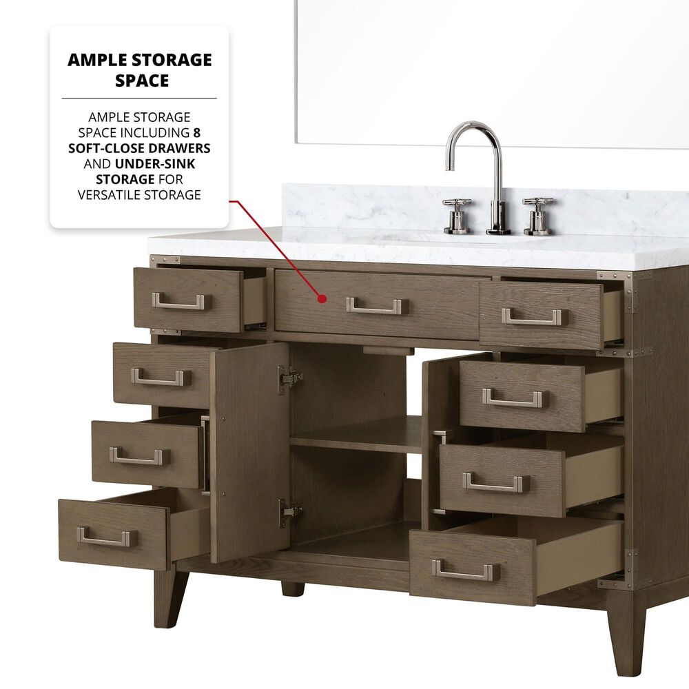 Lexora Home Laurel 48&quot; Single Bathroom Vanity in Grey Oak with White Quartz Top and Rectangular Sink, , large