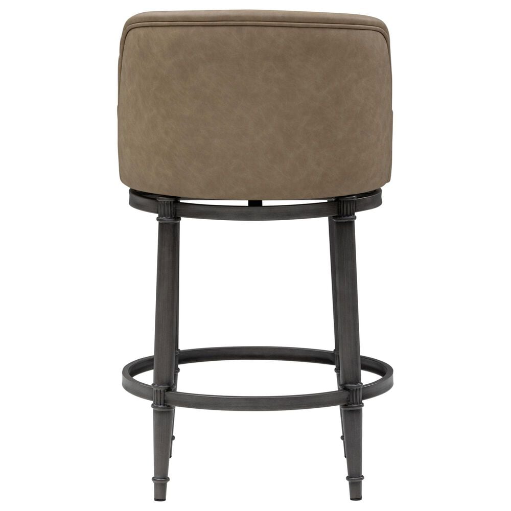 Armen Living Eunice Swivel Counter Height Stool with Mushroom Brown Upholstery in Antique Pewter, , large