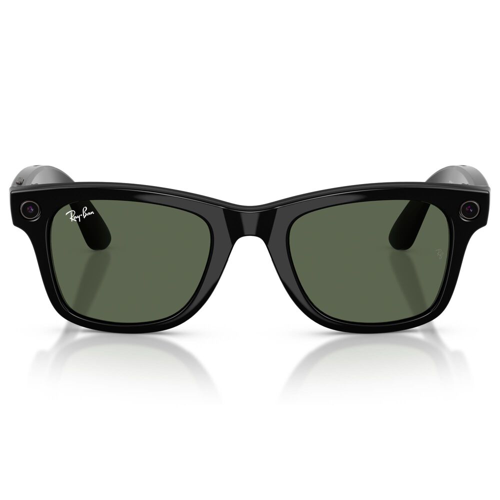 Rayban Glasses Wayfarer Gen 2 50mm Sunglasses with Green Lenses in Shiny Black, , large