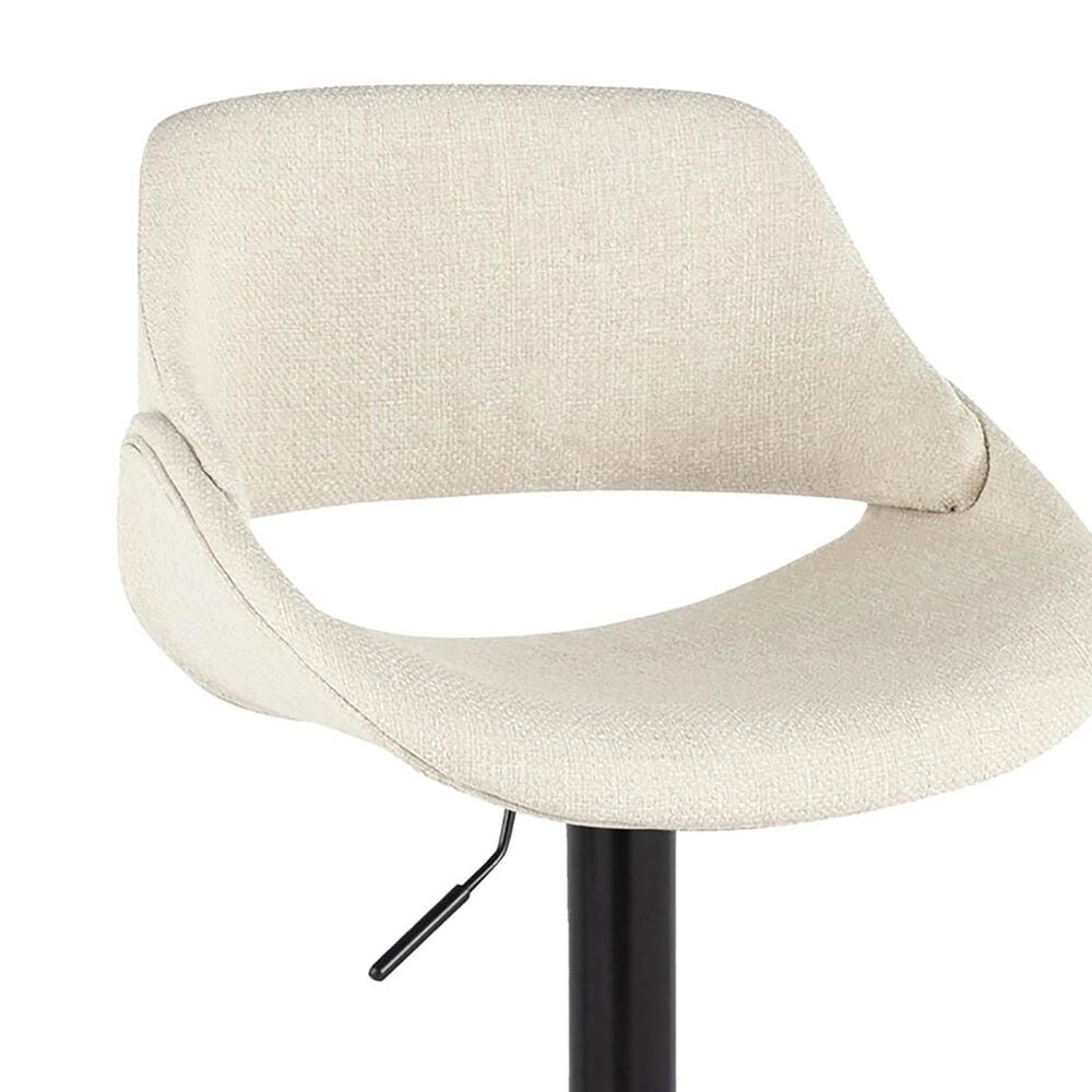 LumiSource Fabrico Swivel Adjustable Bar Stool with Cream Noise Fabric Upholstery and Rounded T Footrest in Black (Set of 2), , large