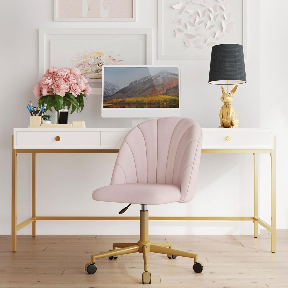 Linon Home Decor Adalynn Swivel Desk Chair with Blush Pink Cushion in Gold, , large