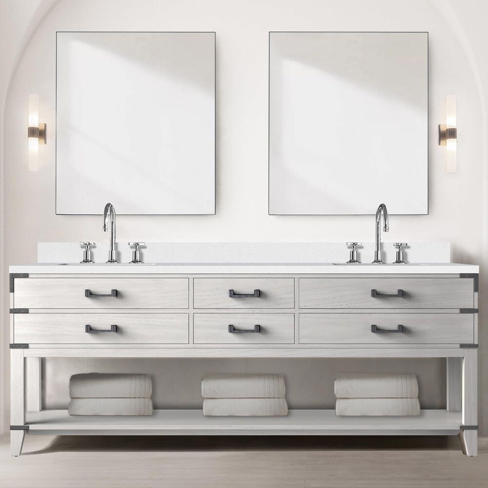 Lexora Home Norwalk 84&quot; Double Bathroom Vanity in White Oak with White Quartz Top and Rectangular Sinks, , large