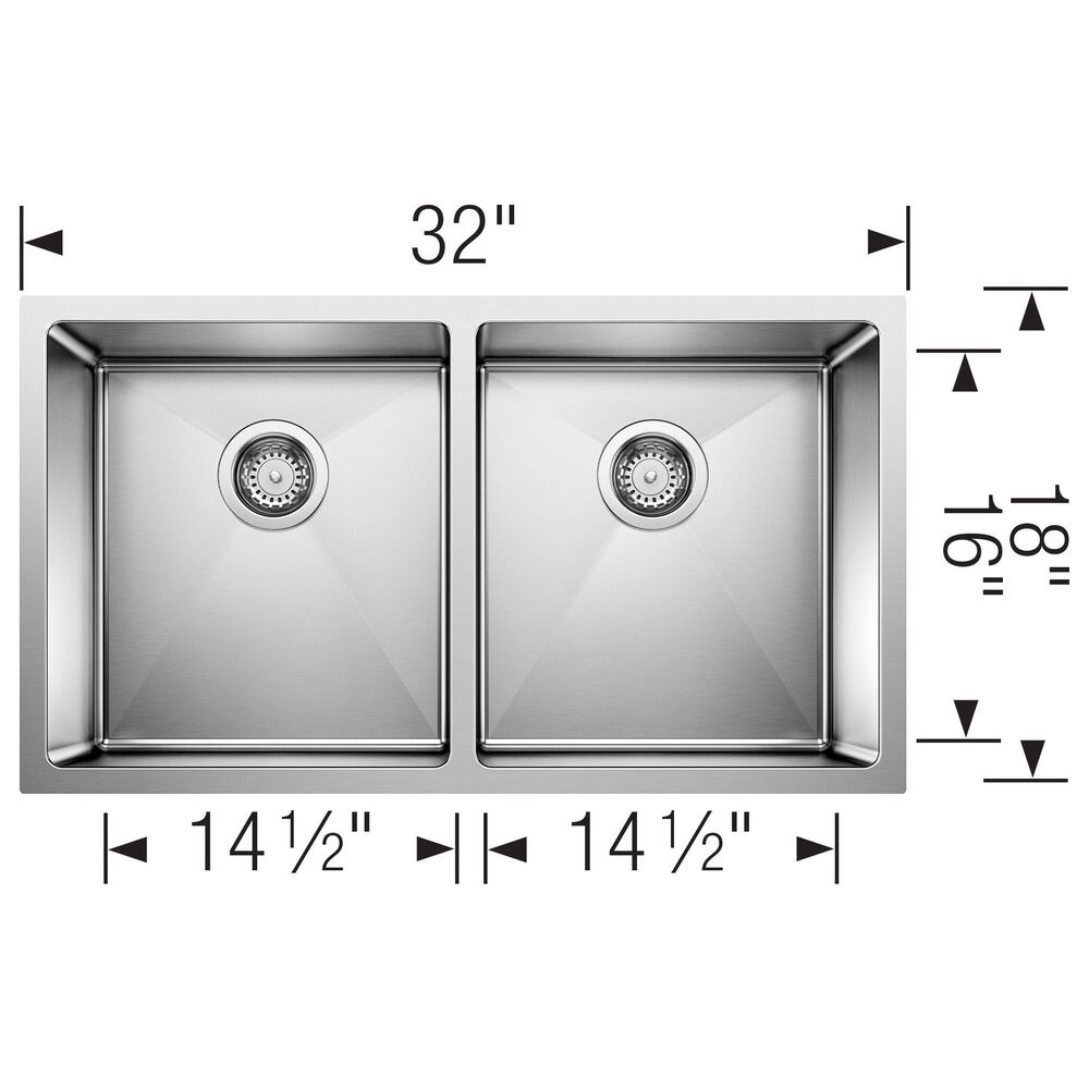 Blanco Quatrus 32&quot; R15 Equal Double Bowl Kitchen Sink in Refined Brushed, , large