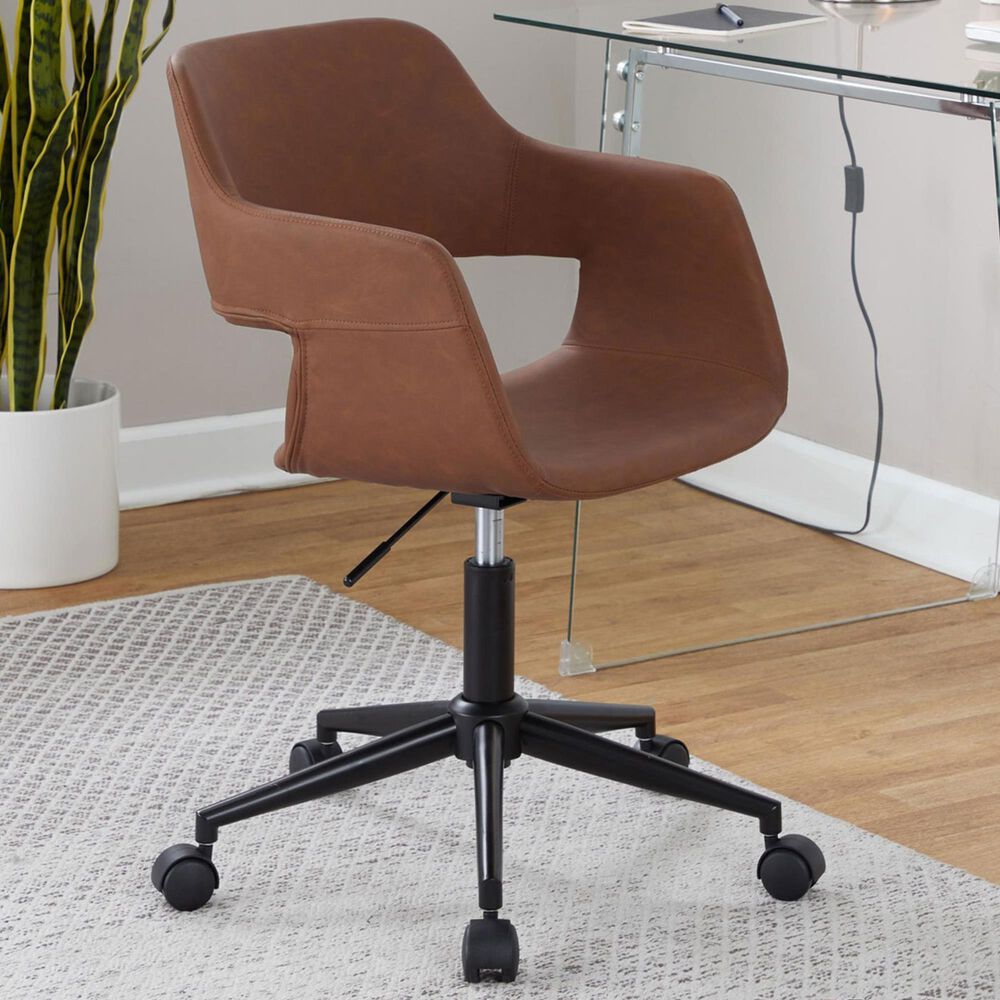 Lumisource Margarite Task Chair with Brown Faux Leather Cushion in Black, , large