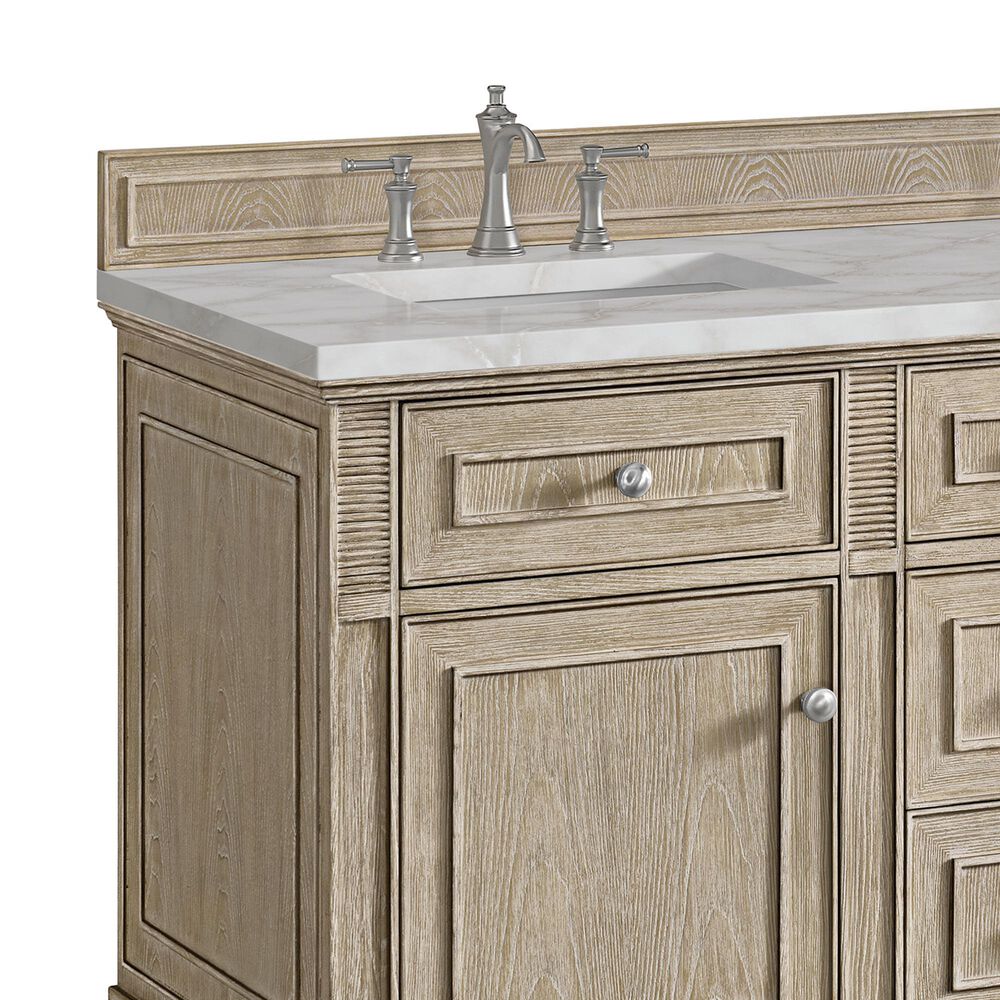 James Martin Vanities Lorelai 60" Double Bathroom Vanity in Whitewashed Oak with 3 cm Eternal Jasmine Pearl Silestone Top, Rectangular Sinks and FreePower Wireless Charger, , large