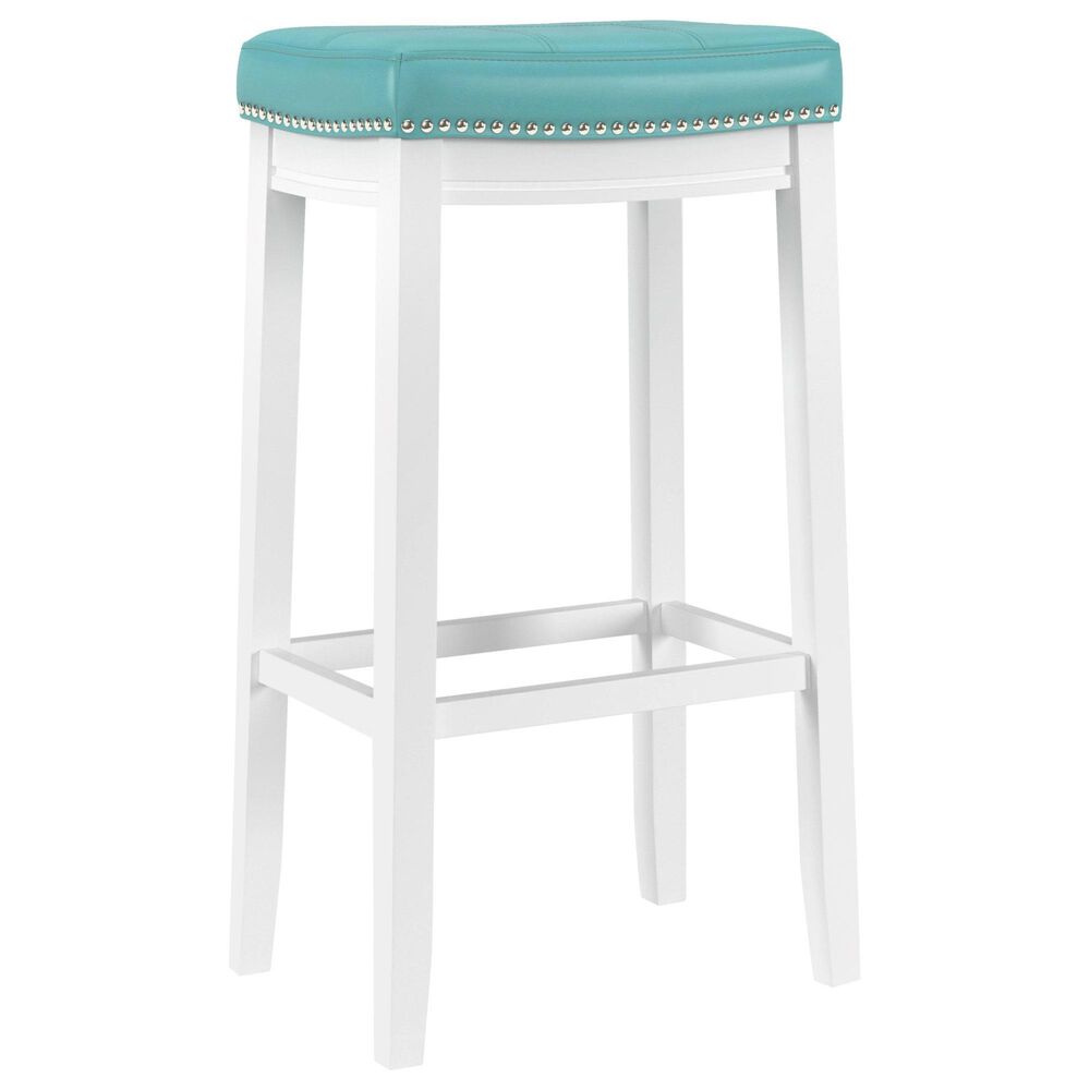 Linon Home Decor Claridge Bar Stool with Teal Cushion in Bright White, , large