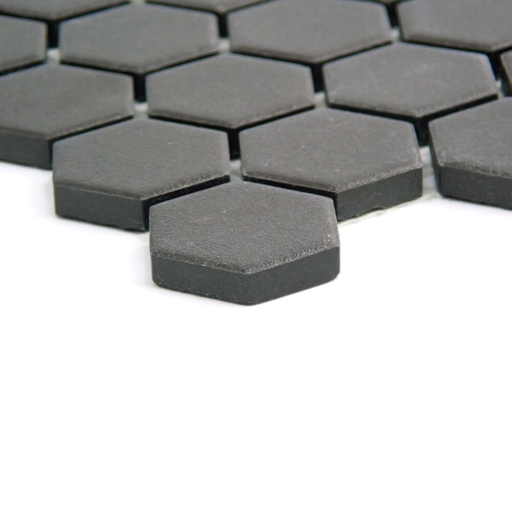 Emser Source Black 1" x 1" Hexagon on 11" x 11" Matte Porcelain Mosaic Sheet, , large