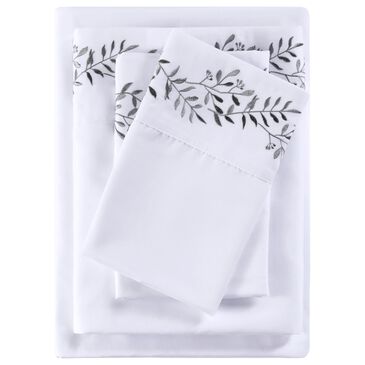 Hampton Park Embroidered Microfiber 4-Piece King Sheet Set in Green Vine Leaves, , large