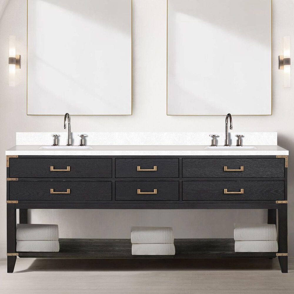 Lexora Home Norwalk 80&quot; Double Bathroom Vanity in Black Oak with White Cultured Marble Top  and Rectangle Sink, , large