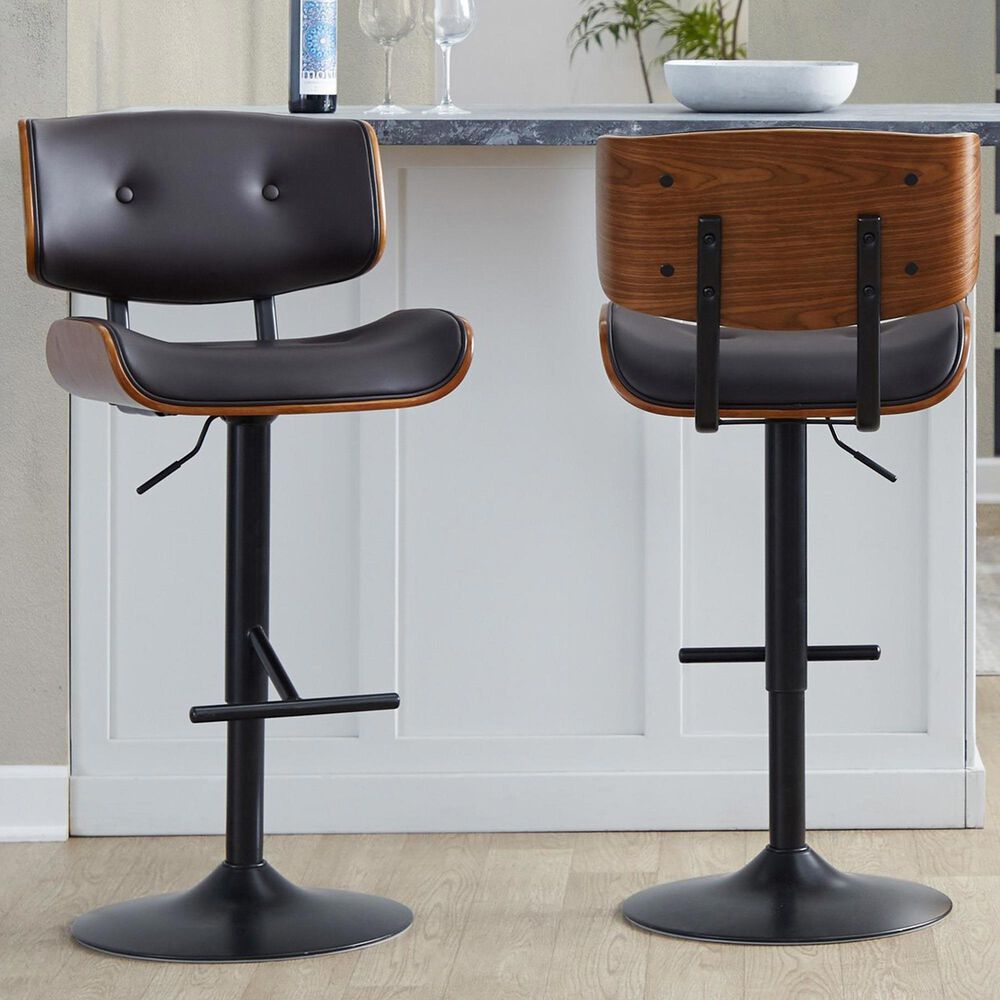 LumiSource Lombardi Adjustable Swivel Barstool with Espresso Faux Leather Upholstery in Black and Walnut (Set of 2), , large