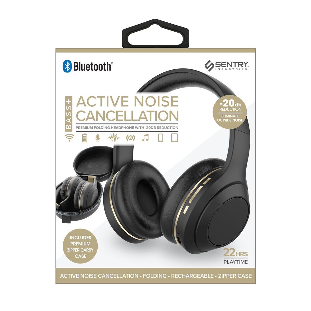 Sentry Active Noise Cancelling Premium Bluetooth Headphones in Black, , large