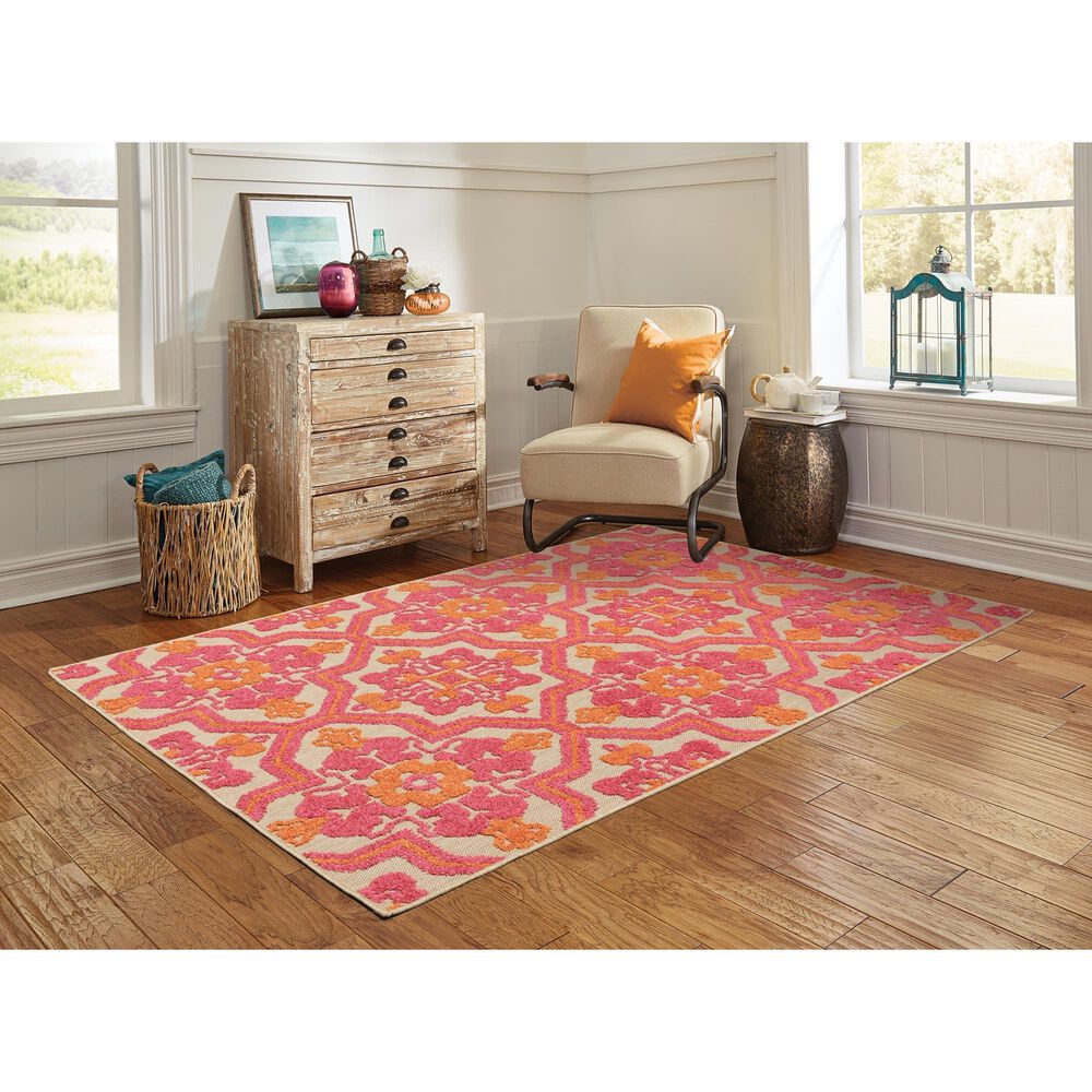 Oriental Weavers Cayman Sand and Pink 3'10" x 5'5" Indoor/Outdoor Area Rug, , large