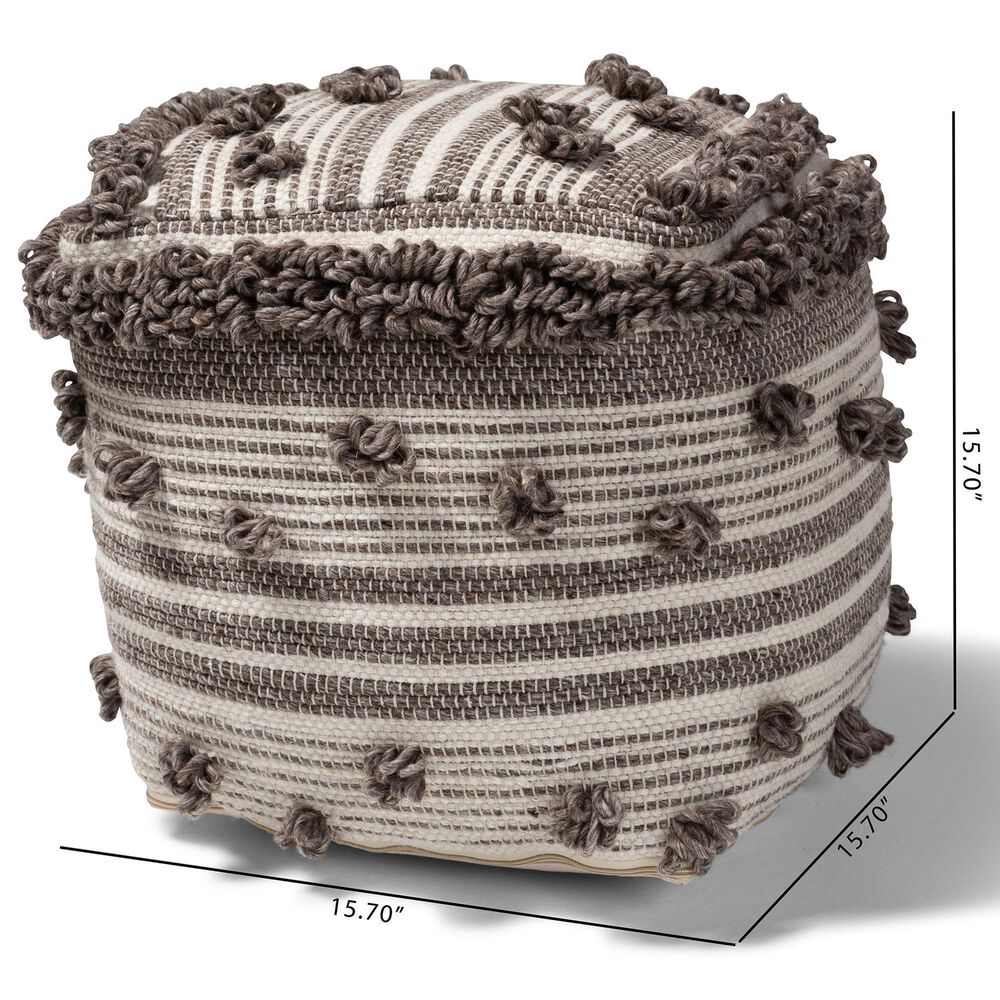 Baxton Studio Eligah Pouf in Ivory and Brown, , large