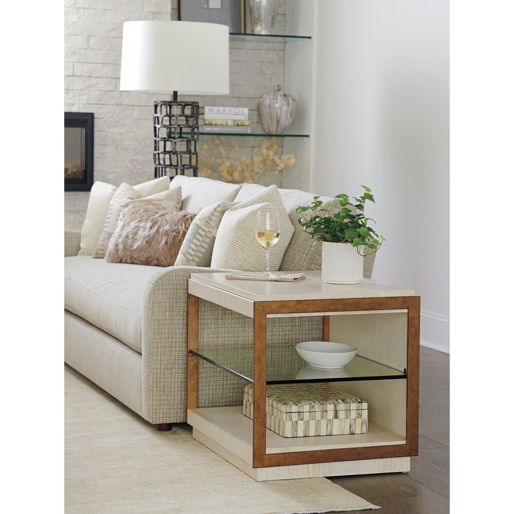 Lexington Furniture Carmel Point Lobos Rectangular End Table in White and Brass, , large