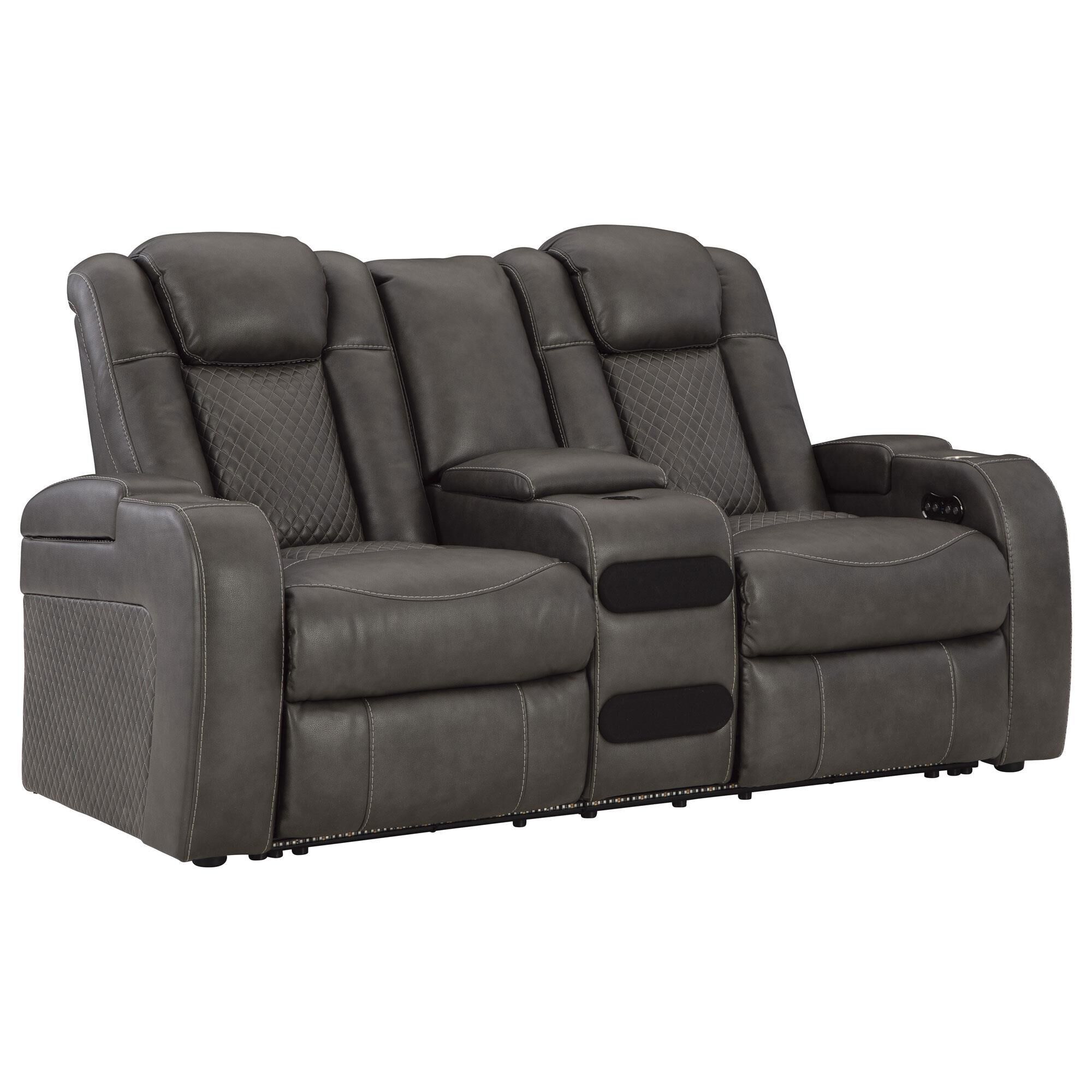 Ashley Fyne-Dyme Faux Leather Power Reclining Loveseat with