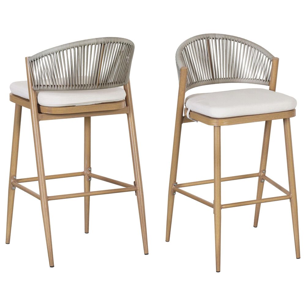 Hearth and Haven 30" Outdoor Barstool with Maple Frame in Beige (Set of 2), , large