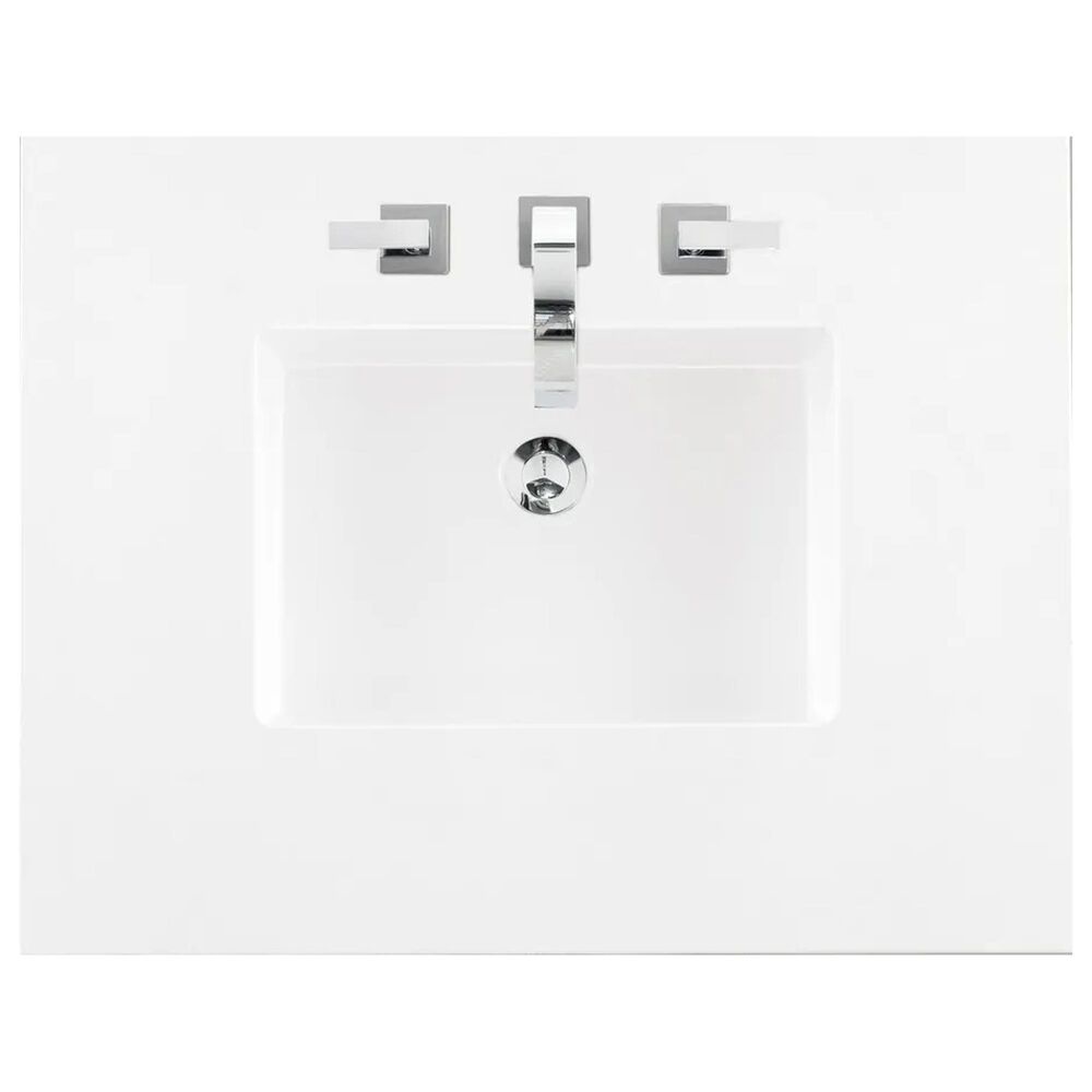 James Martin Brittany 30&quot; Single Bathroom Vanity in Bright White with 3 cm White Zeus Quartz Top and Rectangular Sink, , large