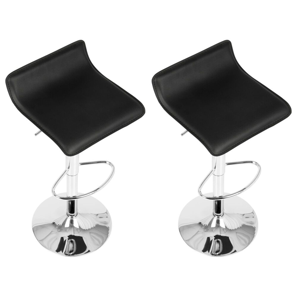 Lumisource Ale Swivel Adjustable Barstool with Black Seat in Chrome &#40;Set of 2&#41;, , large