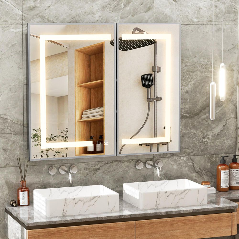 HOMLUX 36" x 30" Bathroom Medicine Cabinet with Mirror in Silver, , large