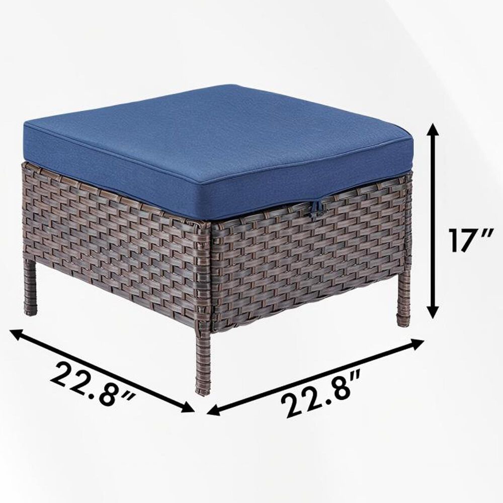 Sunwell Garden 17" Ottoman with Navy Cushion and Round Legs in Brown (Set of 2), , large