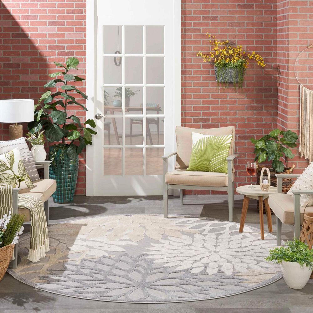 Nourison Aloha Floral 7&#39;10&quot; Round Natural Indoor/Outdoor Area Rug, , large