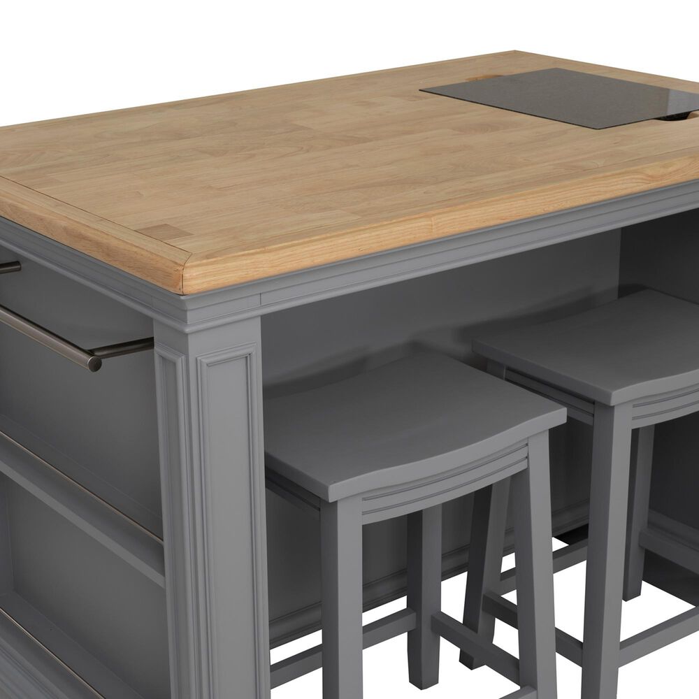 Linden Boulevard Penda Kitchen Island with 2 Stools in Gray, , large