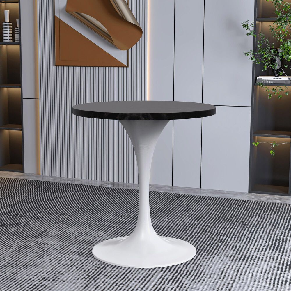 Leisuremod LeisureMod Verve Collection 27 Round Dining Table, White Base with Black MDF Top, , large