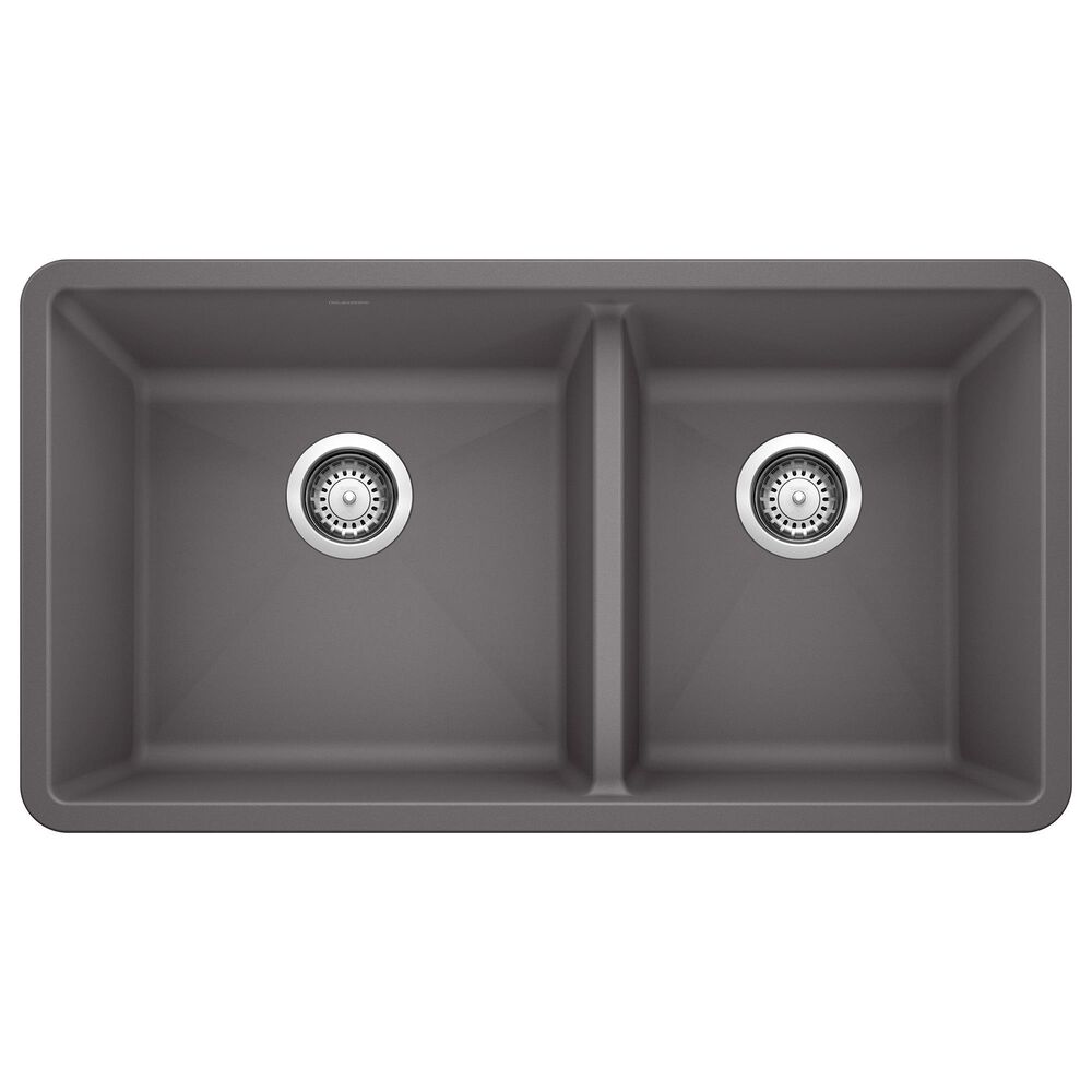 Blanco Precis 33" 1-3/4 Double Bowl Kitchen Sink in Cinder, , large