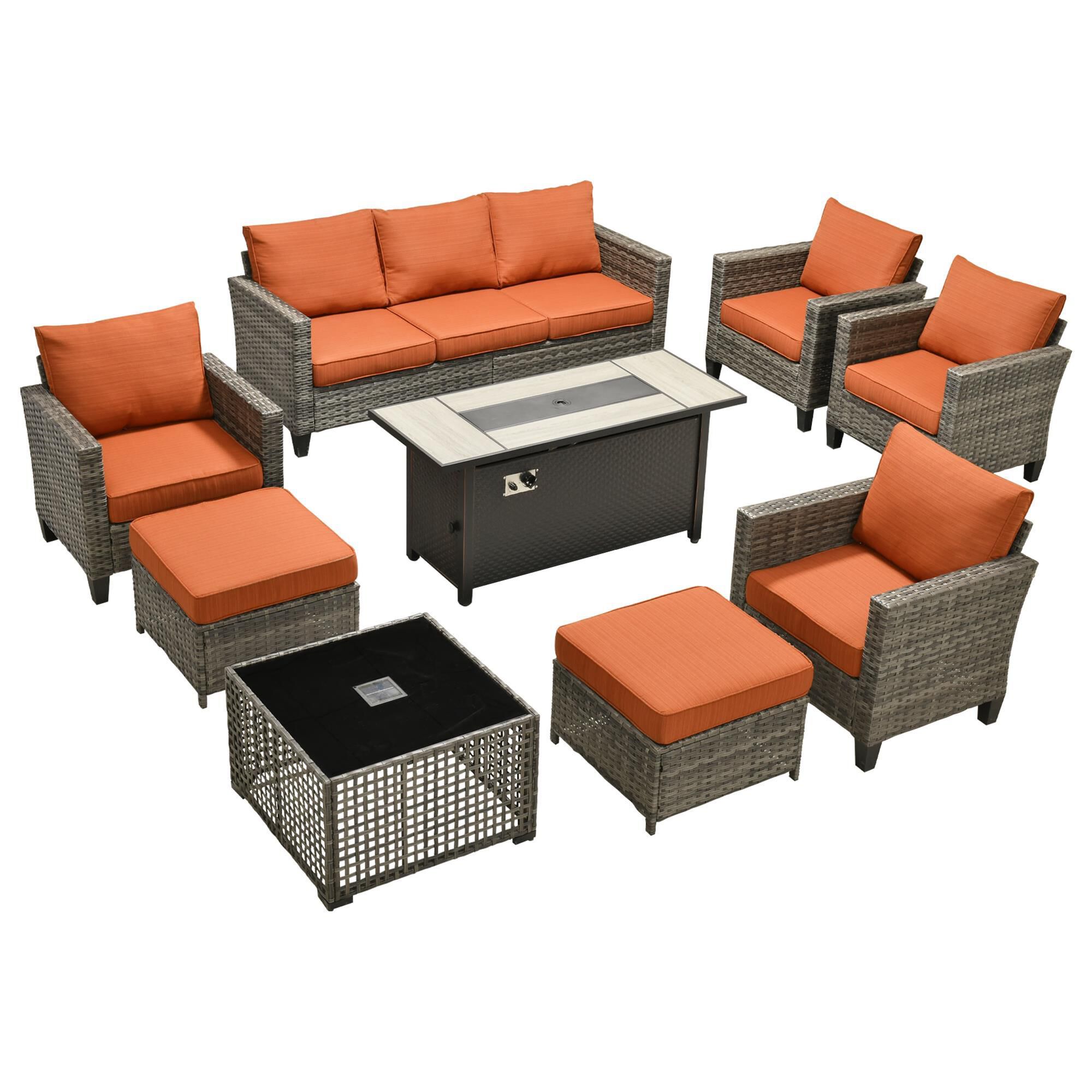 リョウ　Firetech 6個セット HOMLUX 9-Piece Patio Furniture Set in Orange