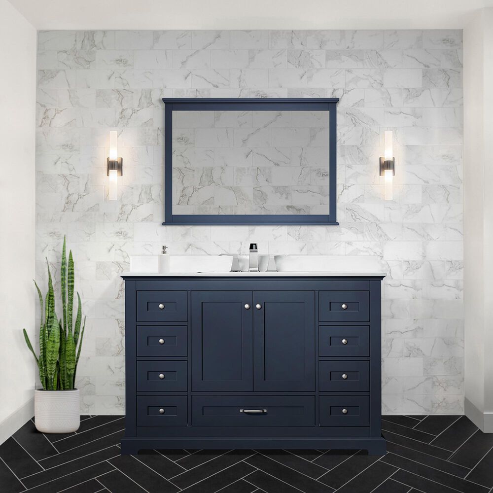 Lexora Home Dukes 48&quot; Single Bathroom Vanity in Dark Grey with 2 cm White Quartz Top, Rectangular Sink and 46&quot; Mirror, , large