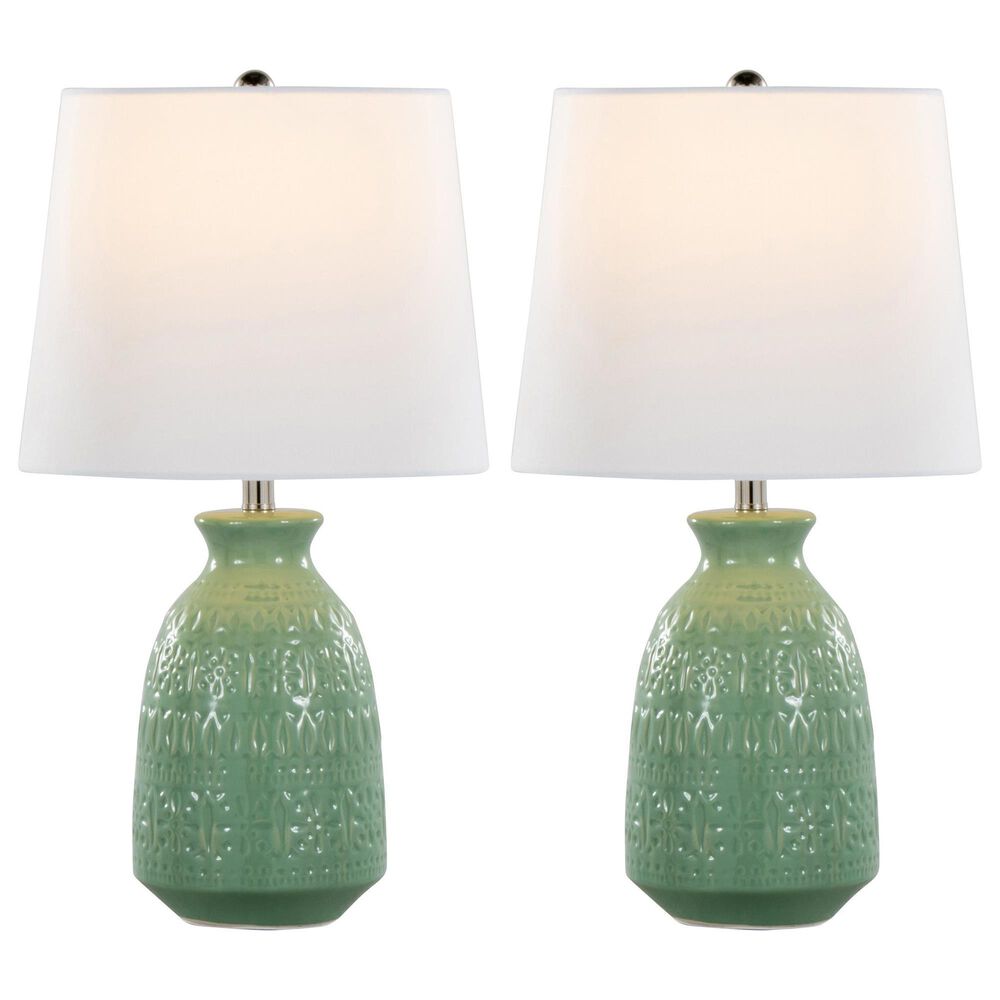 LumiSource Claudia Ceramic Table Lamp in Sage Green and Polished Nickel (Set of 2), , large