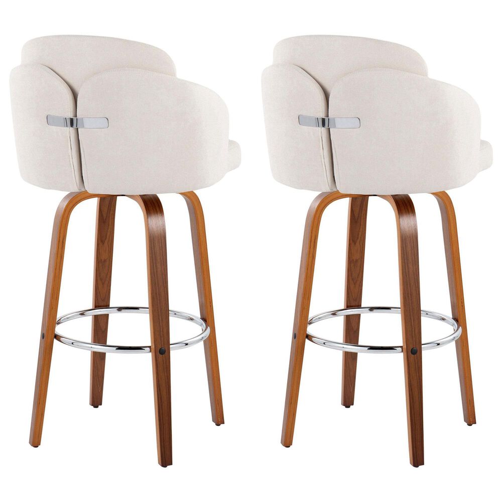 LumiSource Dahlia Swivel Bar Stool with Cream Fabric Upholstery in Walnut and Chrome (Set of 2), , large