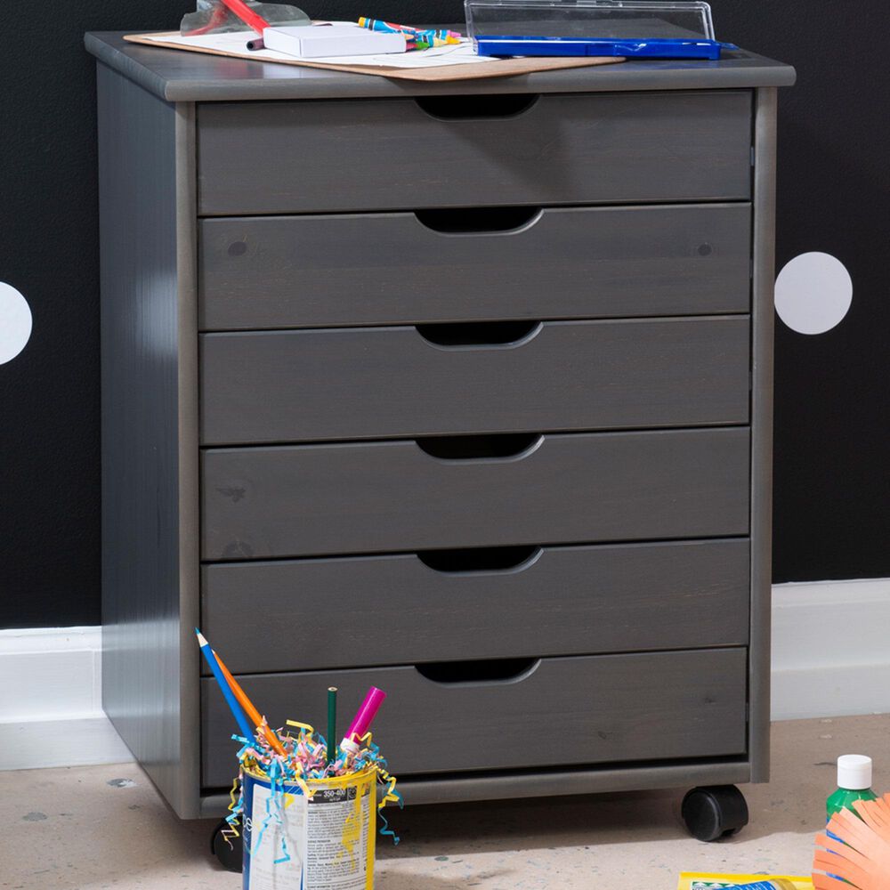 Linon Home Decor Cary 6-Drawer Wide Rolling Cart in Grey, , large