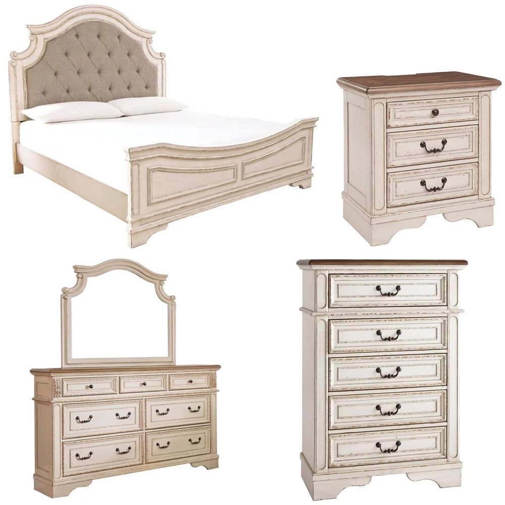 Ashley Realyn 5-Piece King Bedroom Set in Chipped White and Distressed, , large