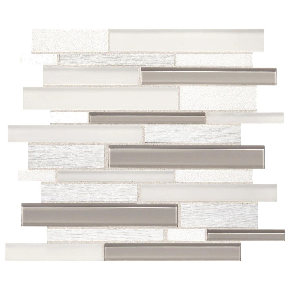 Dal-Tile Idyllic Blends Tranquil Snow 14" x 12" Linear Glass and Stone Mosaic Tile, , large