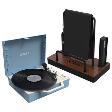 Victrola Re-Spin Sustainable Bluetooth Suitcase Record Player and Cleaning Kit in Blue, , large