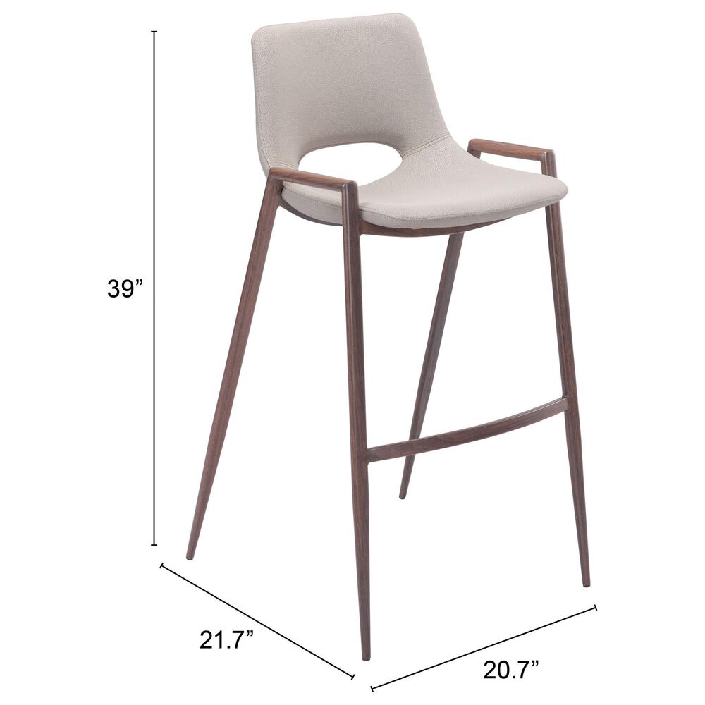 Zuo Modern Desi Bar Chair in Beige and Dark Brown &#40;Set of 2&#41;, , large