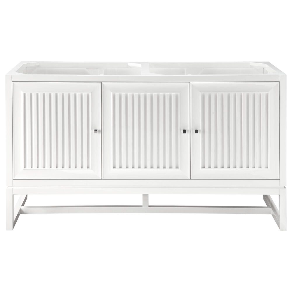 James Martin Vanities Athens 60" Single Bathroom Vanity in Glossy White with 3 cm White Zeus Quartz Top and Rectangular Sink, , large