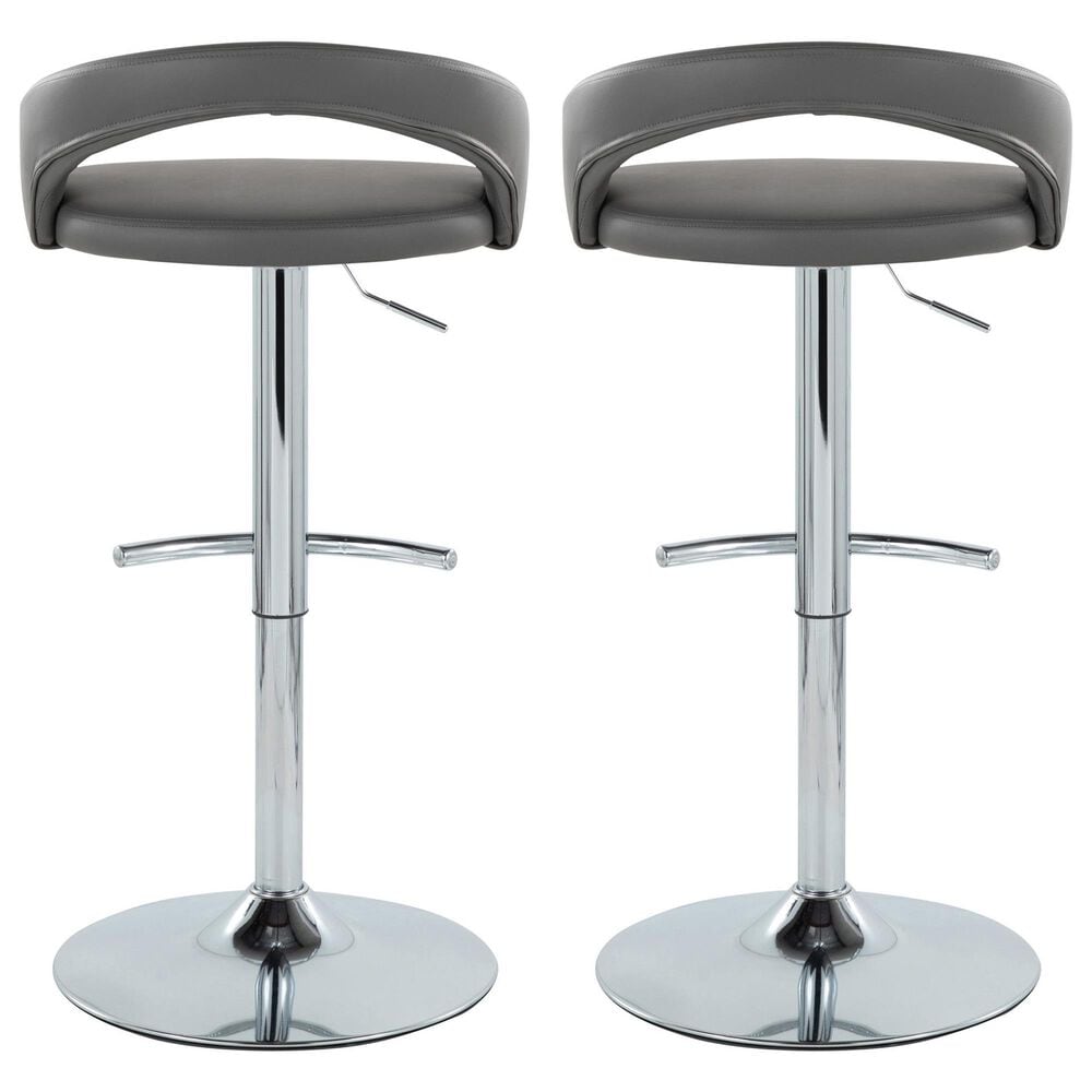 LumiSource Grotto Swivel Adjustable Bar Stool with Grey Faux Leather Upholstery in Chrome (Set of 2), , large