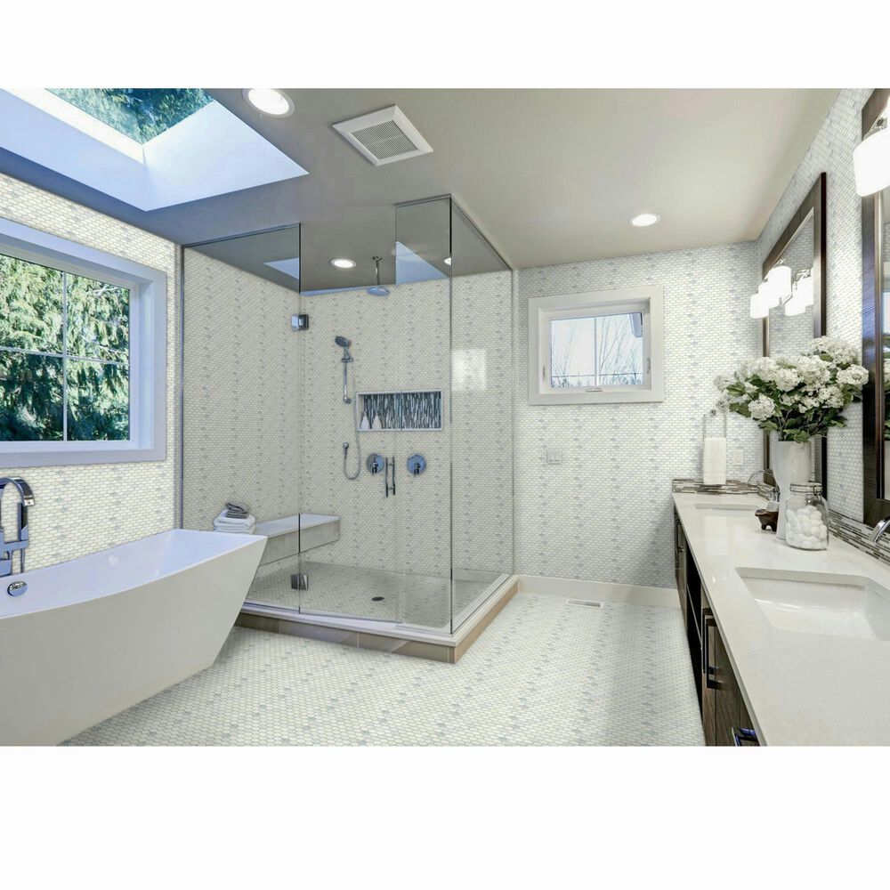 Emser Winter Frost 2&quot; x 2&quot; Oval on 12&quot; x 12&quot; Marble Mosaic Sheet, , large
