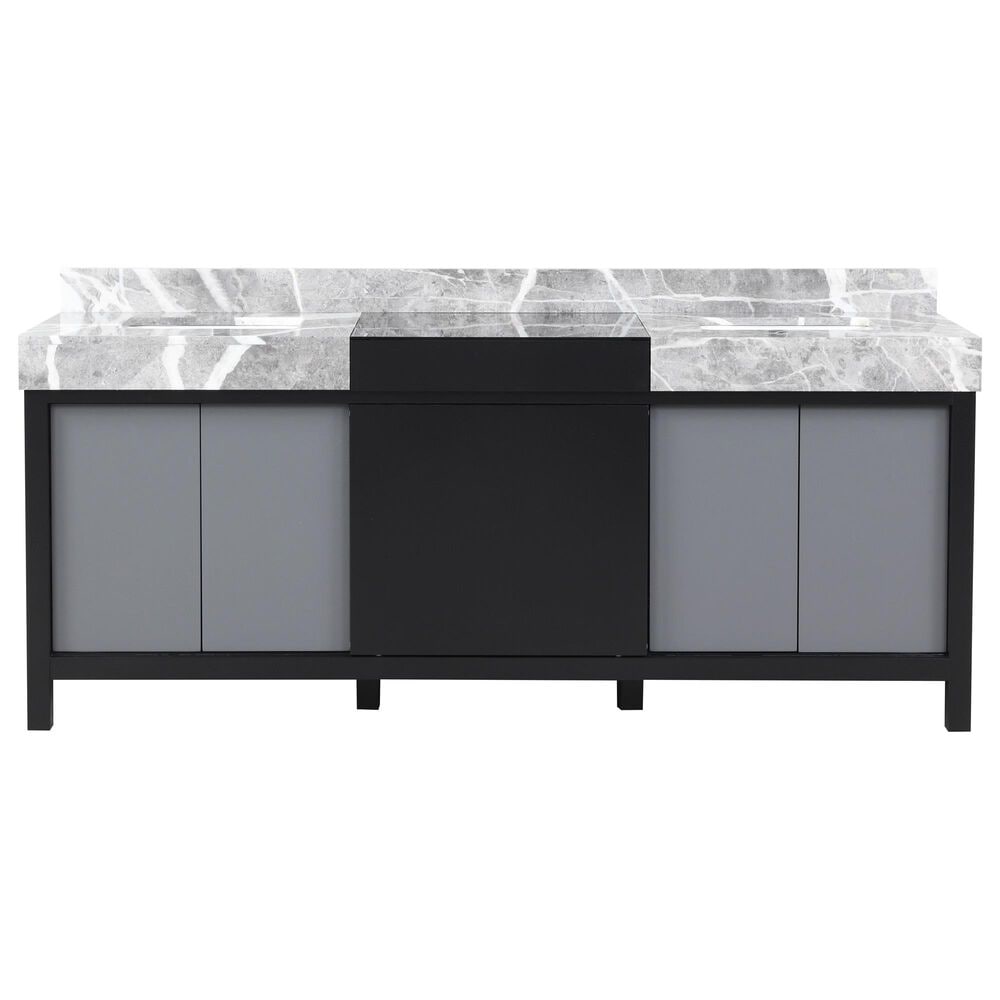 Lexora Home Zilara 80" Double Bathroom Vanity in Black and Grey with 11 cm Castle Grey Marble Top and Rectangular Sinks, , large