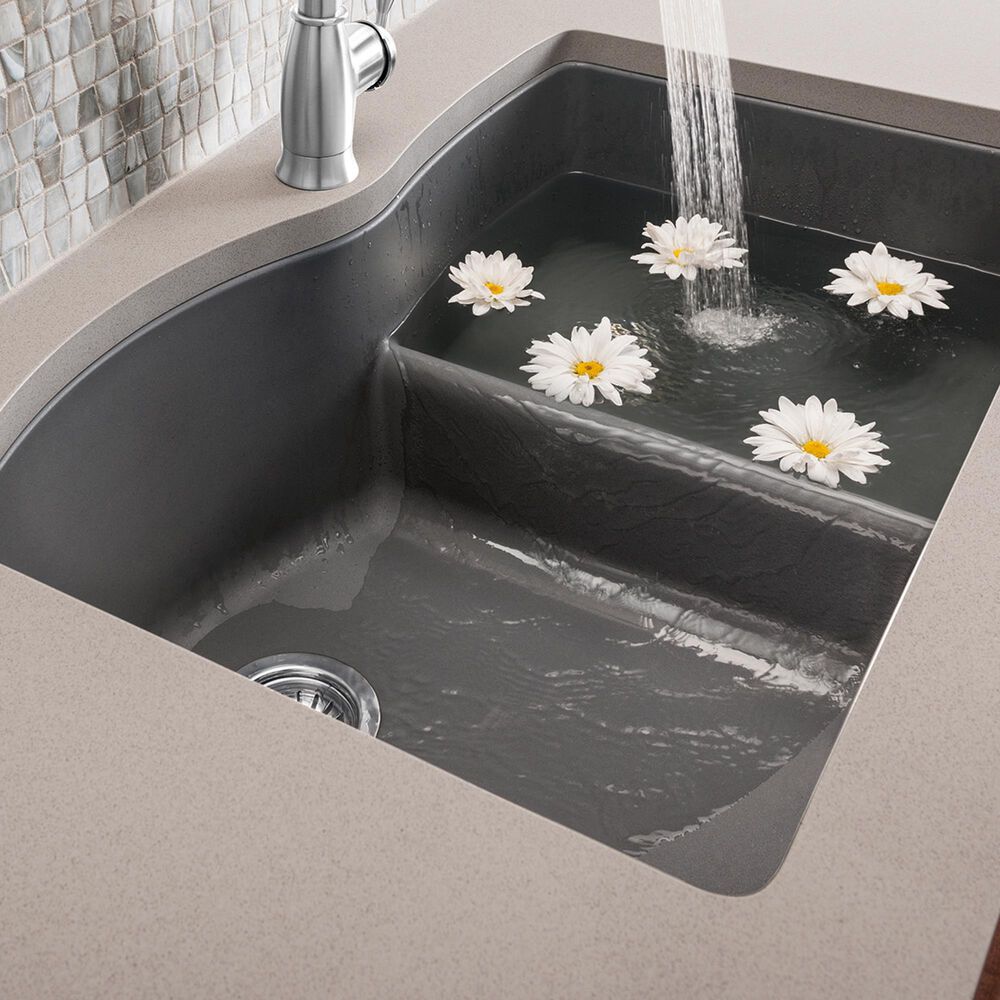 Blanco Diamond 32&quot; 1-3/4 Double Bowl Kitchen Sink with Low Divide in Cinder, , large