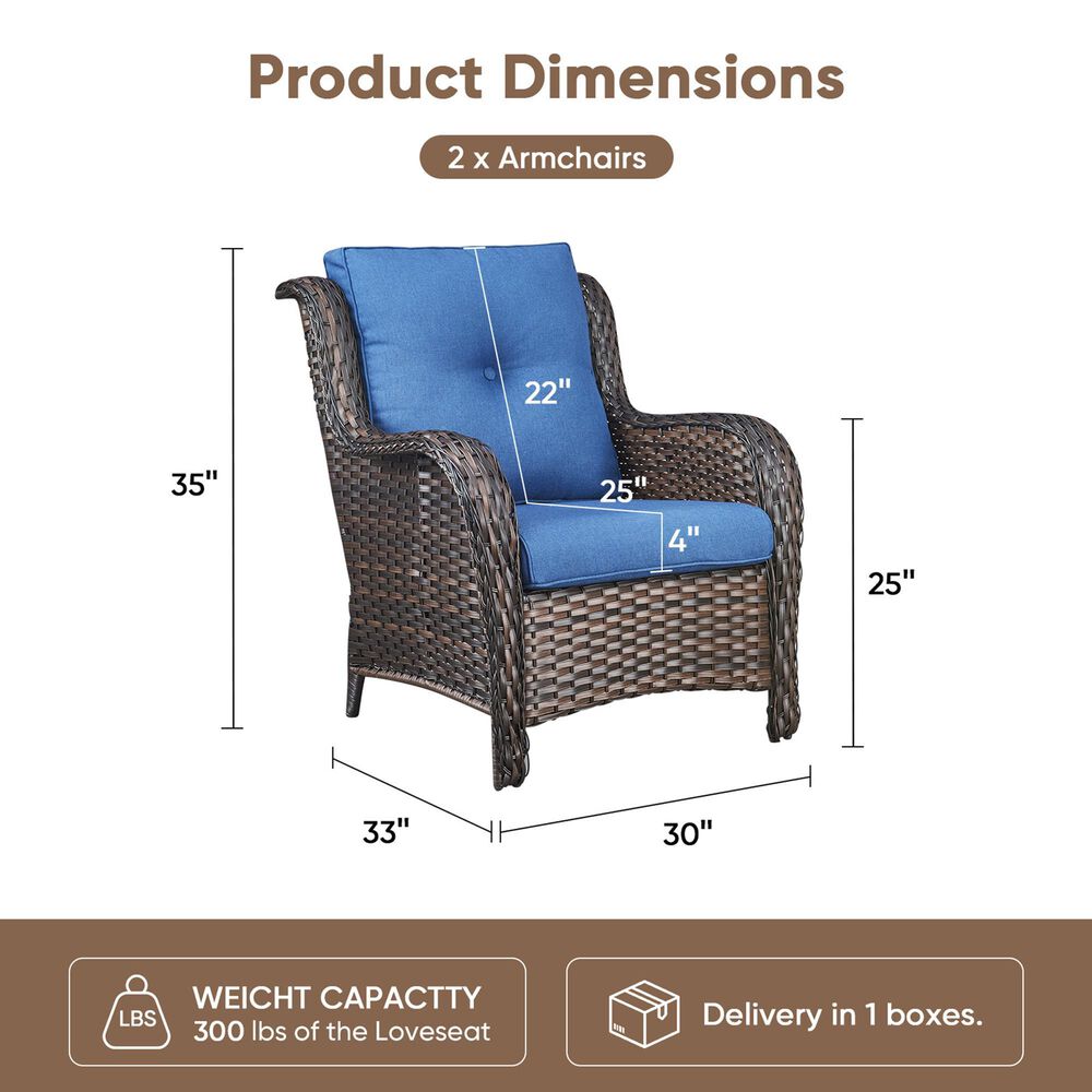 Sunwell Garden Patio Chair with Brown Frame in Navy (Set of 2), , large