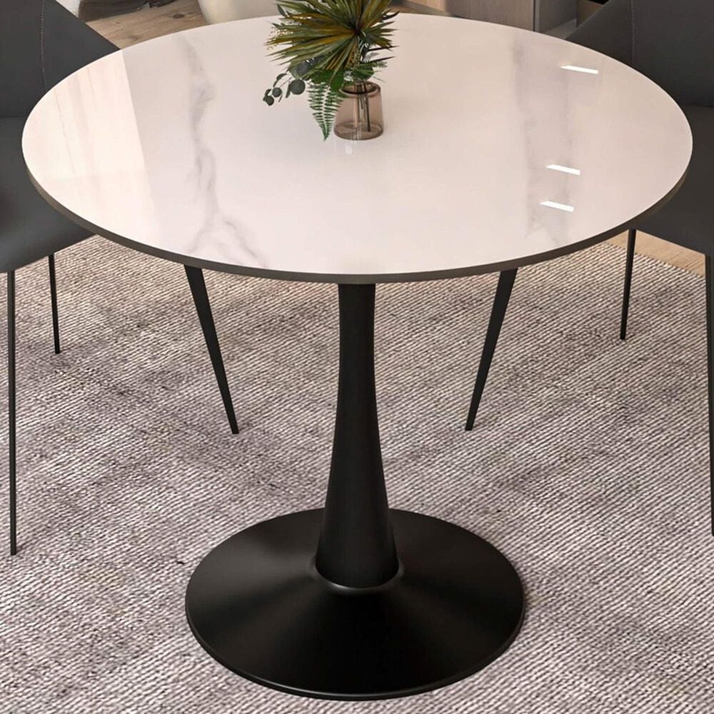 Leisuremod Leisuremod Bristol 35 round dining table Black base with White Sintered stone Top, , large