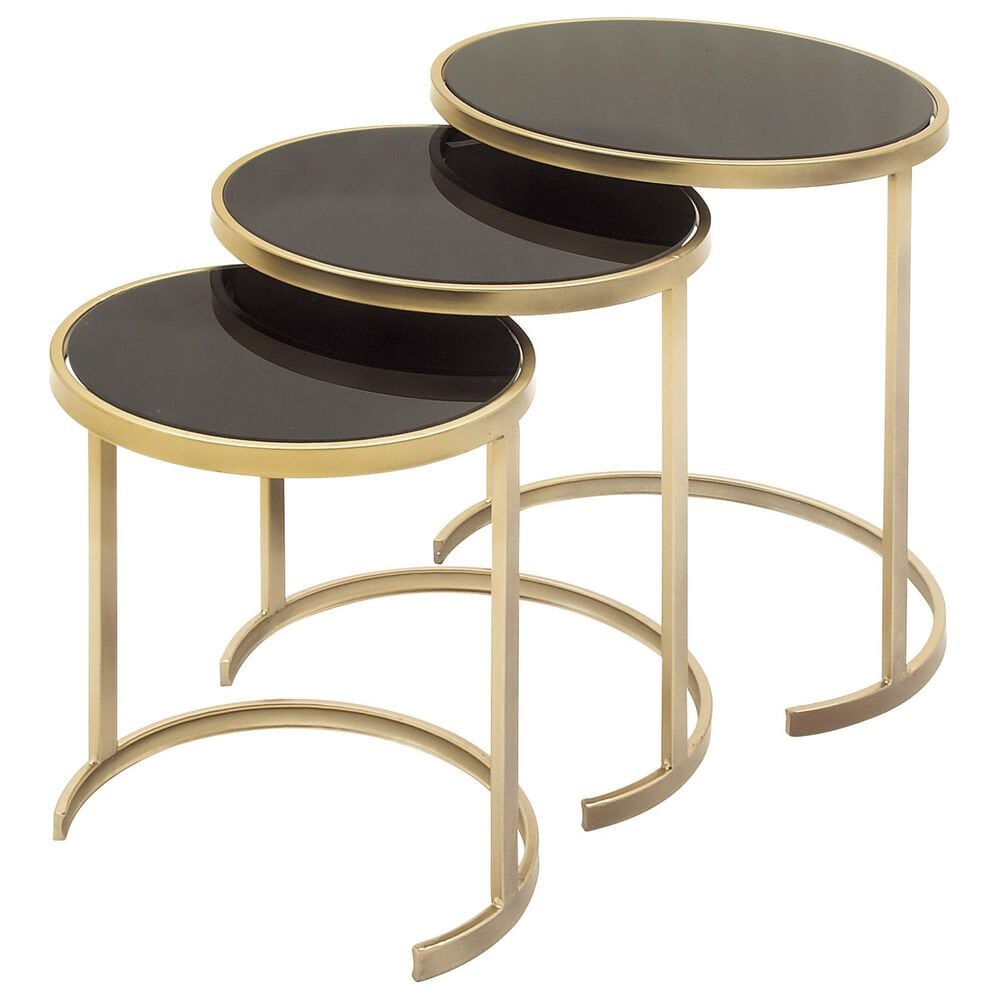 Maple and Jade 3-Piece Round Nesting Accent End Table Set in Gold and Black, , large